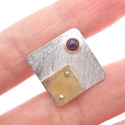 VICTOR ALFARO 14K Gold 925 Sterling Silver Vintage Real Ruby Modernist Lapel Pin