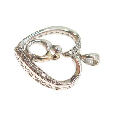 10K Rose Gold 925 Sterling Silver Real Diamond Mom & Child Heart Mini Pendant