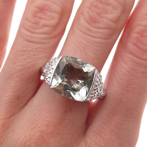 Judith Ripka 925 Sterling Silver Real Green Amethyst & C Z Ring Size 9.25