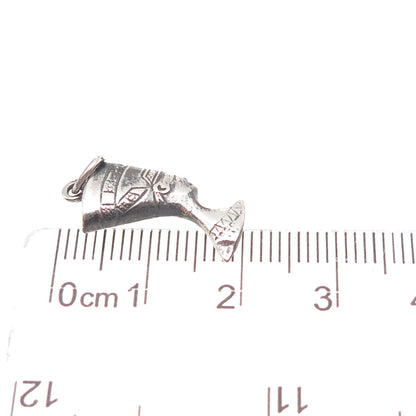 925 Sterling Silver Vintage Egyptian Nefertiti Oxidized Mini Charm Pendant