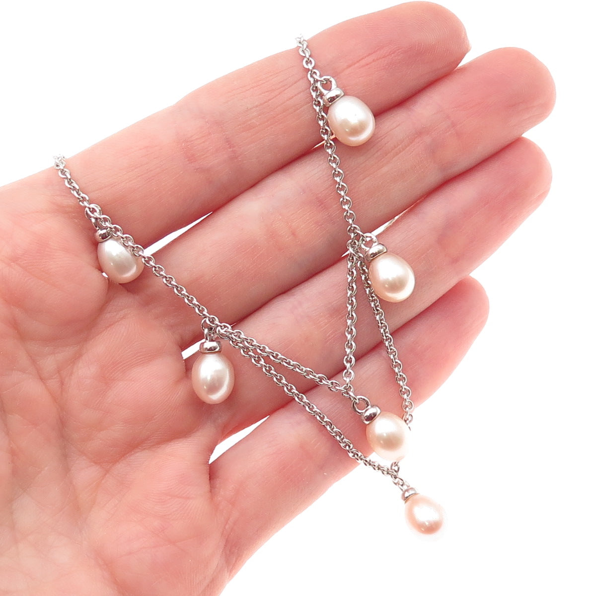 HONORA 925 Sterling Silver Real Pearl Cable Chain Necklace 16"