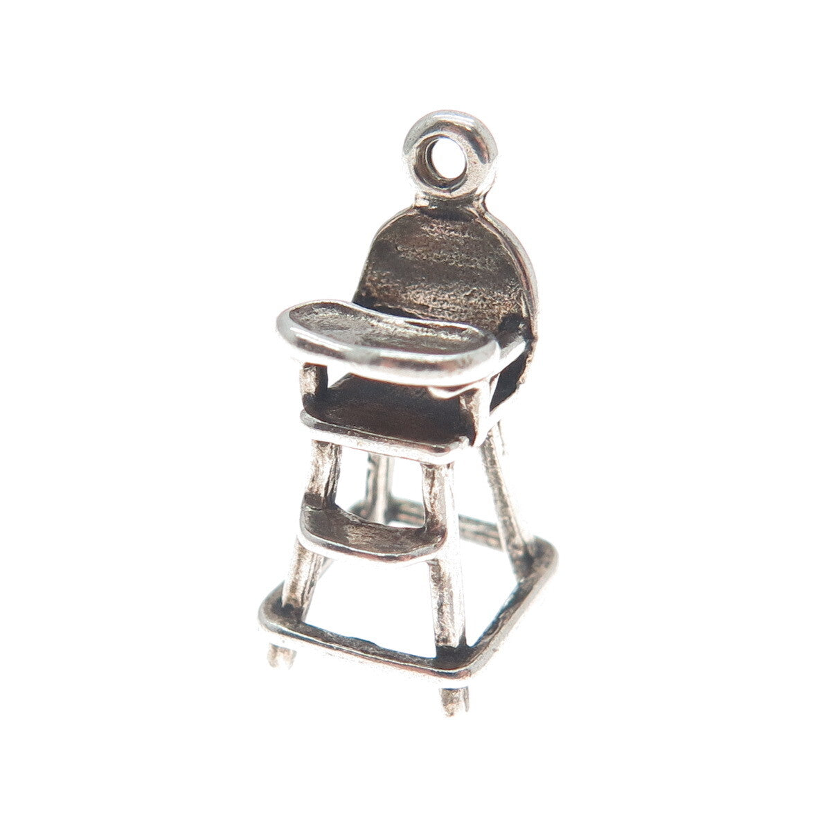 SUNWEST 925 Sterling Silver Vintage Baby Chair Oxidized Mini 3D Charm Pendant