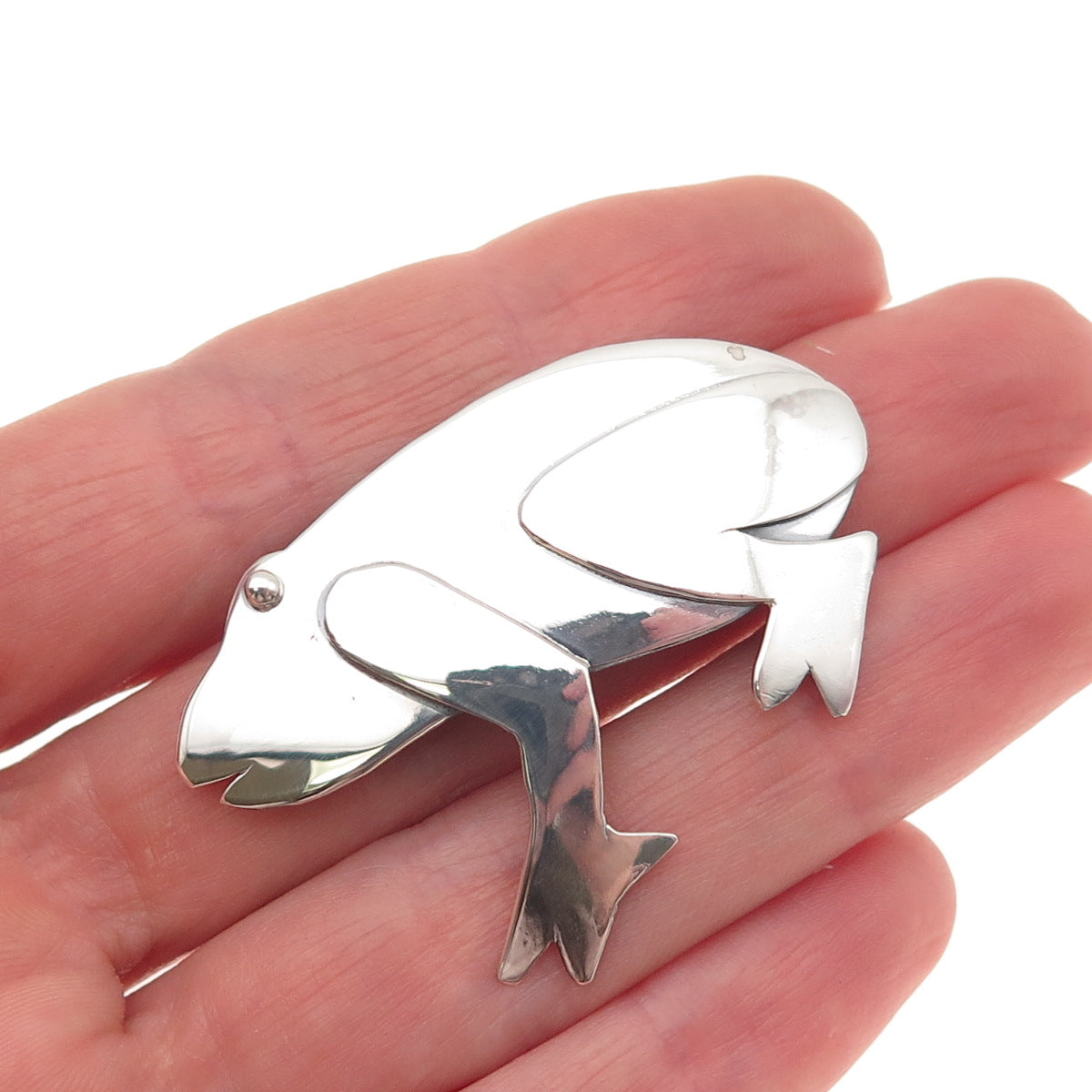 925 Sterling Silver Vintage Frog Good Luck Oxidized Pin Brooch