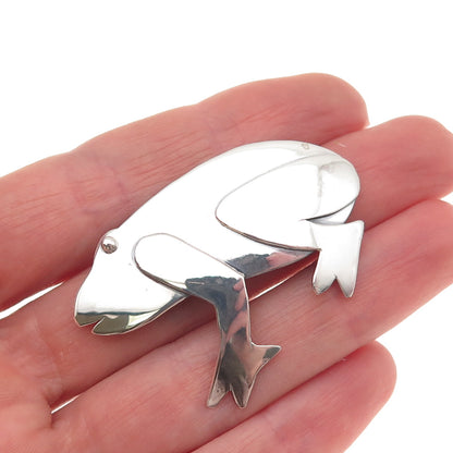 925 Sterling Silver Vintage Frog Good Luck Oxidized Pin Brooch