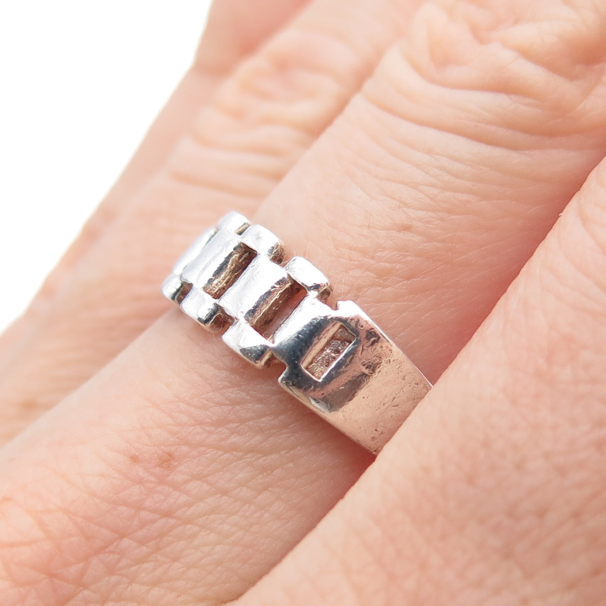 925 Sterling Silver Vintage Panther Link Oxidized Ring Size 7.25