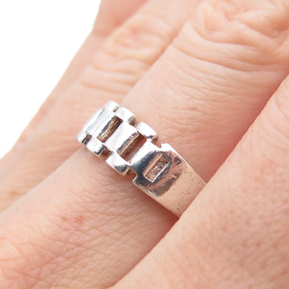 925 Sterling Silver Vintage Panther Link Oxidized Ring Size 7.25