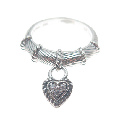 JUDITH RIPKA 925 Sterling Silver Round-Cut C Z Heart Charm Ring Size 10.25