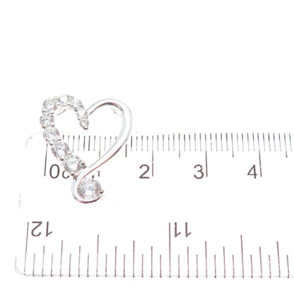 925 Sterling Silver Graduated Round-Cut C Z Heart Minimalist Slide Pendant