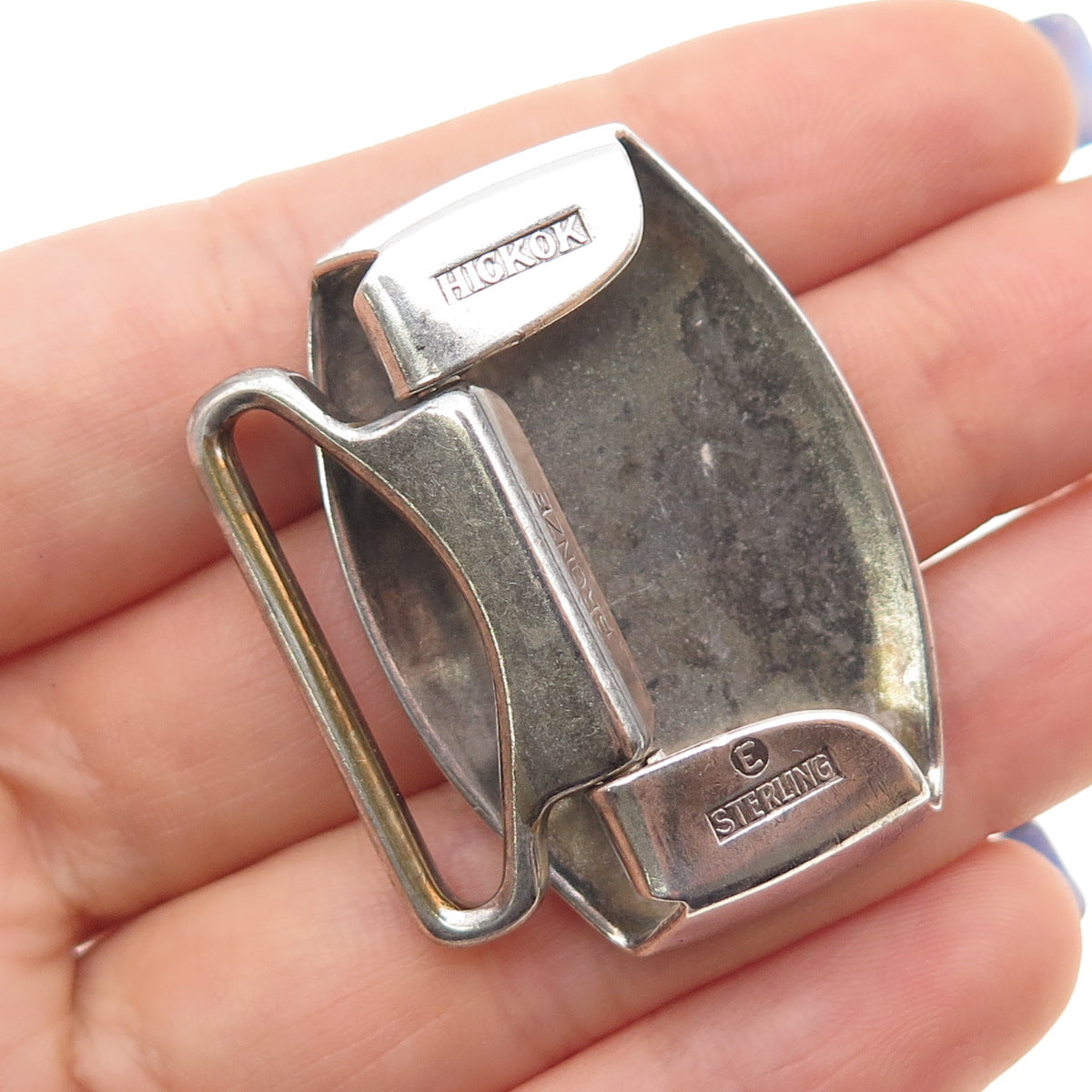 HICKOK Sterling Silver & Bronze Antique Art Deco Letter F Oxidized Belt Buckle