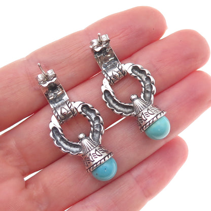 Carolyn Pollack 925 Sterling Silver Vintage Real Turquoise Door-Knocker Earrings