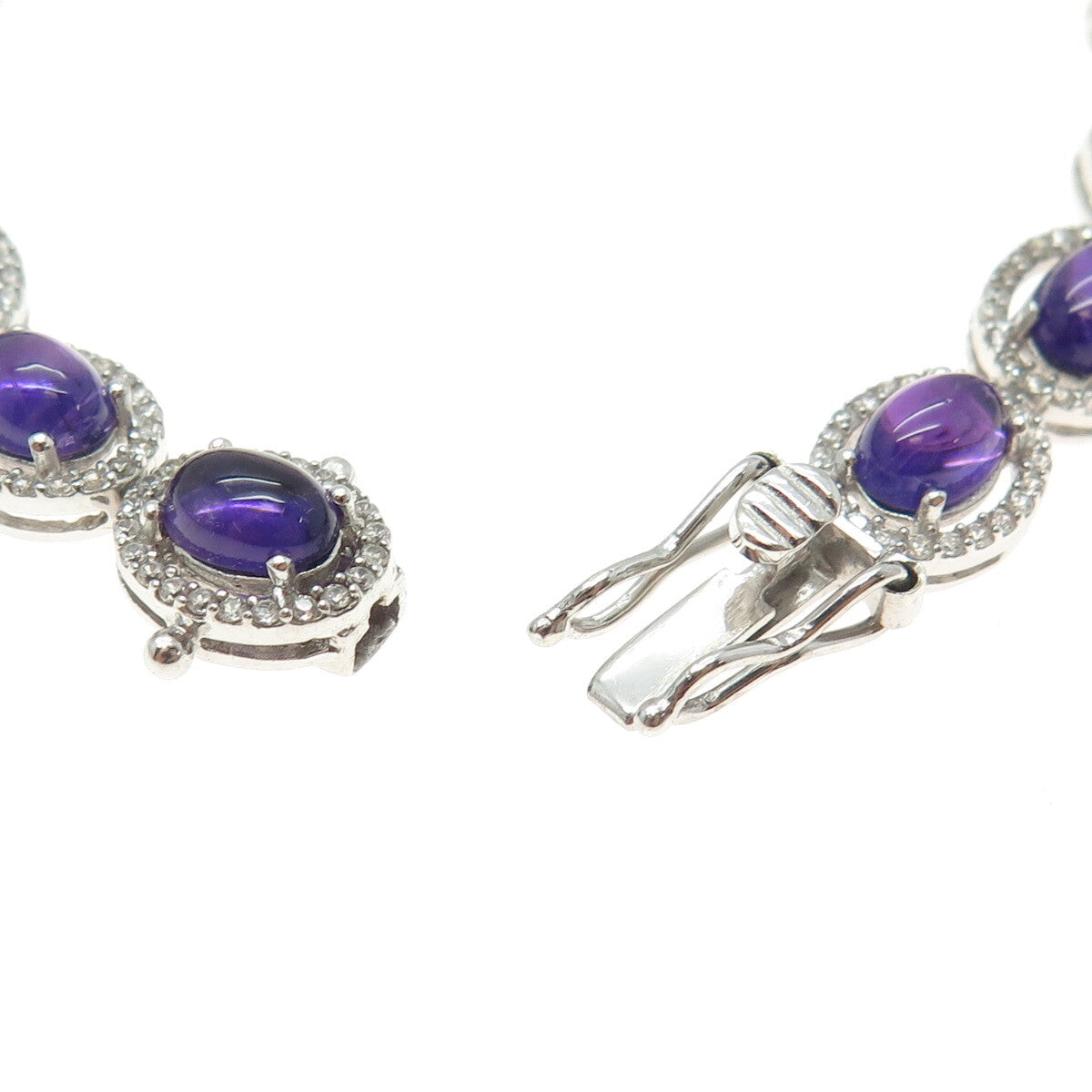 DSMK 925 Sterling Silver Amethyst & White Topaz Gem Tennis Link Bracelet 7.5"