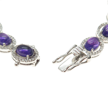DSMK 925 Sterling Silver Amethyst & White Topaz Gem Tennis Link Bracelet 7.5"