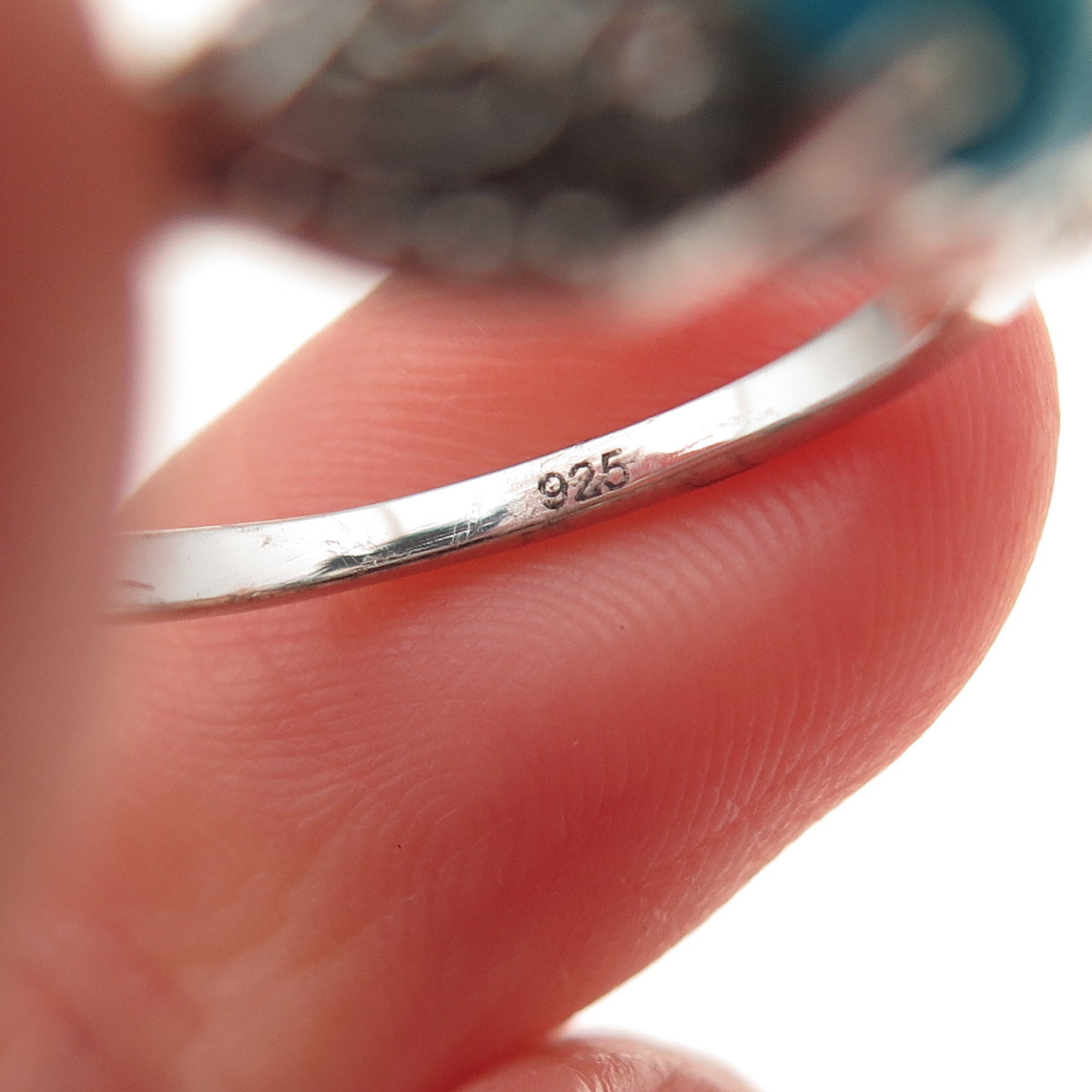 Chuck Clemency 925 Sterling Silver Real Turquoise & White Topaz Ring Size 8.25