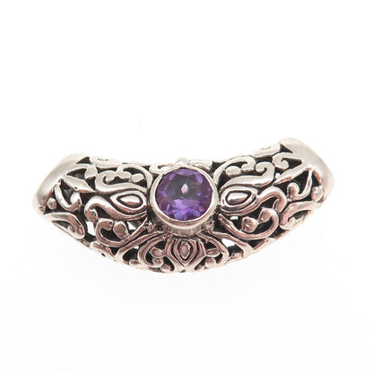 925 Sterling Silver Vintage Real Amethyst Floral Swirl Slide Pendant