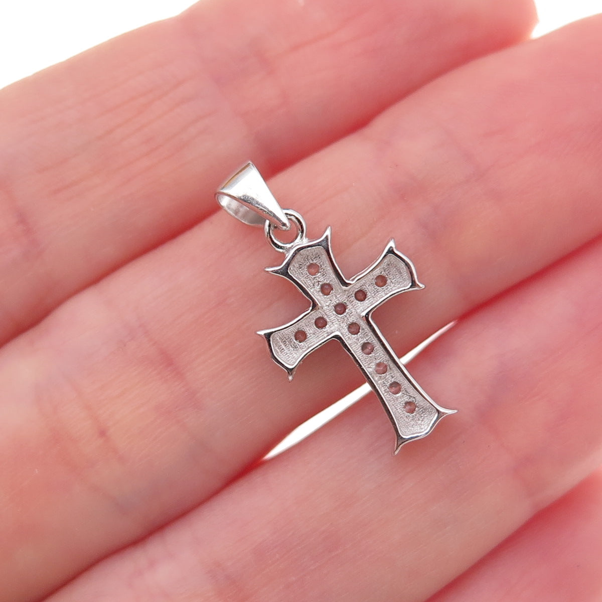 925 Sterling Silver Round-Cut C Z Cross Charm Pendant