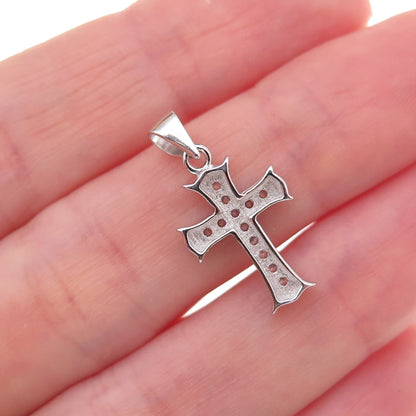 925 Sterling Silver Round-Cut C Z Cross Charm Pendant