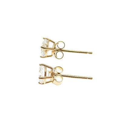 925 Sterling Silver Gold Plated Round-Cut C Z Stud Earrings