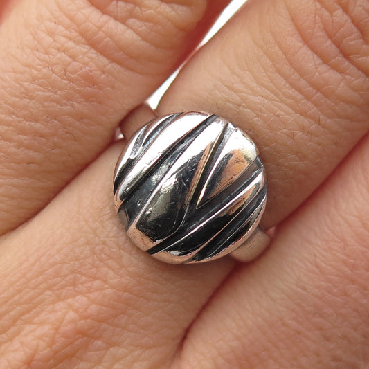 925 Sterling Silver Vintage Modernist Disc Oxidized Ring Size 6.25