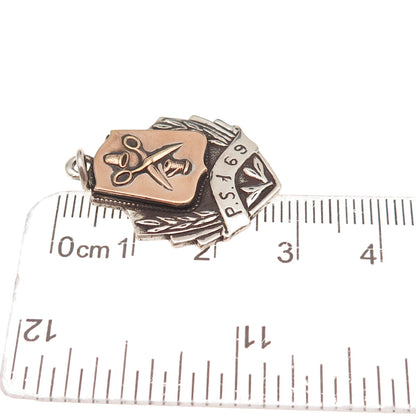 925 Sterling Silver 2-Tone Antique 1943 NY Public School 159 Fob Charm Pendant