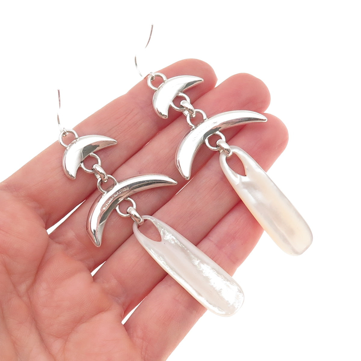 Robert Lee Morris Sterling Silver Vintage Real Pearl Modernist Dangle Earrings