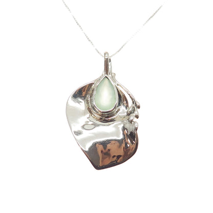 HAGIT GORALI Sterling Silver Vintage Israel Real Prehnite Modernist Necklace 18"