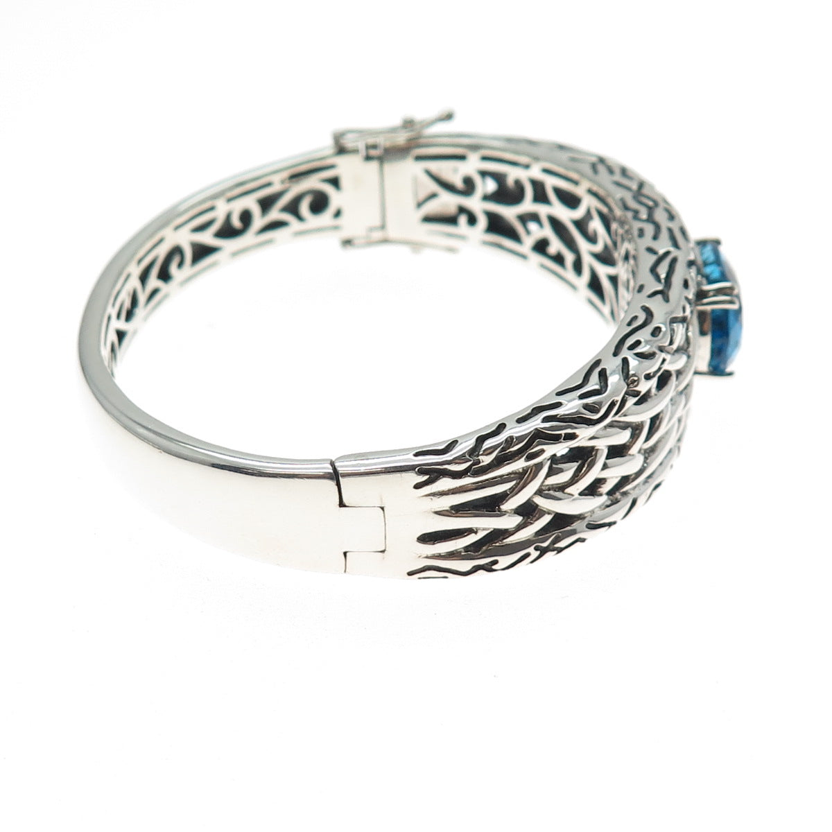 EFFY 925 Sterling Silver Real Blue Topaz Lagoon Bangle Bracelet 7"