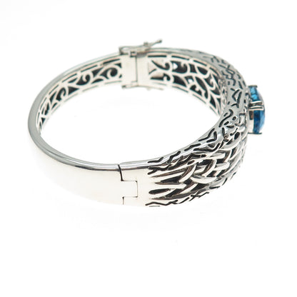 EFFY 925 Sterling Silver Real Blue Topaz Lagoon Bangle Bracelet 7"
