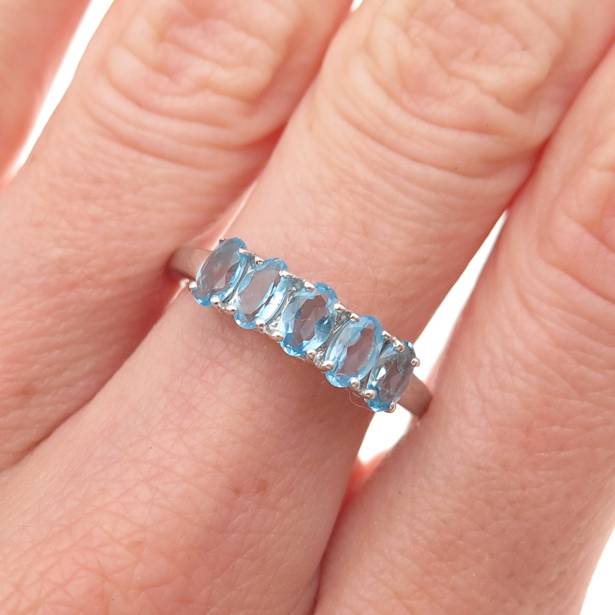 Chuck Clemency 925 Sterling Silver Vintage Real Oval-Cut Blue Topaz Ring Size 8