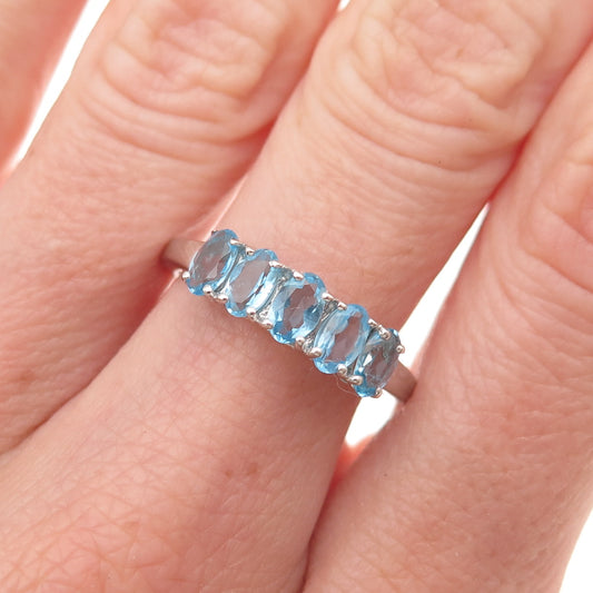 Chuck Clemency 925 Sterling Silver Vintage Real Oval-Cut Blue Topaz Ring Size 8