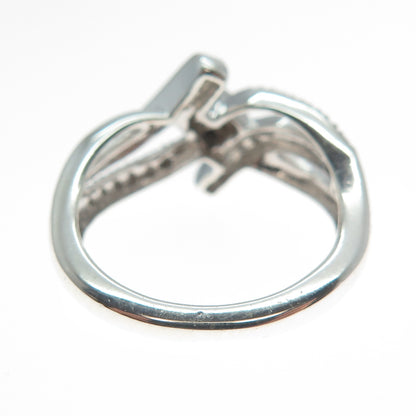 SUN 925 Sterling Silver Real Round-Cut Diamond Bypass Promise Ring Size 7
