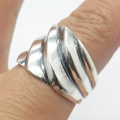 925 Sterling Silver Vintage Handmade Ripped Twisted Ring Size 8.25