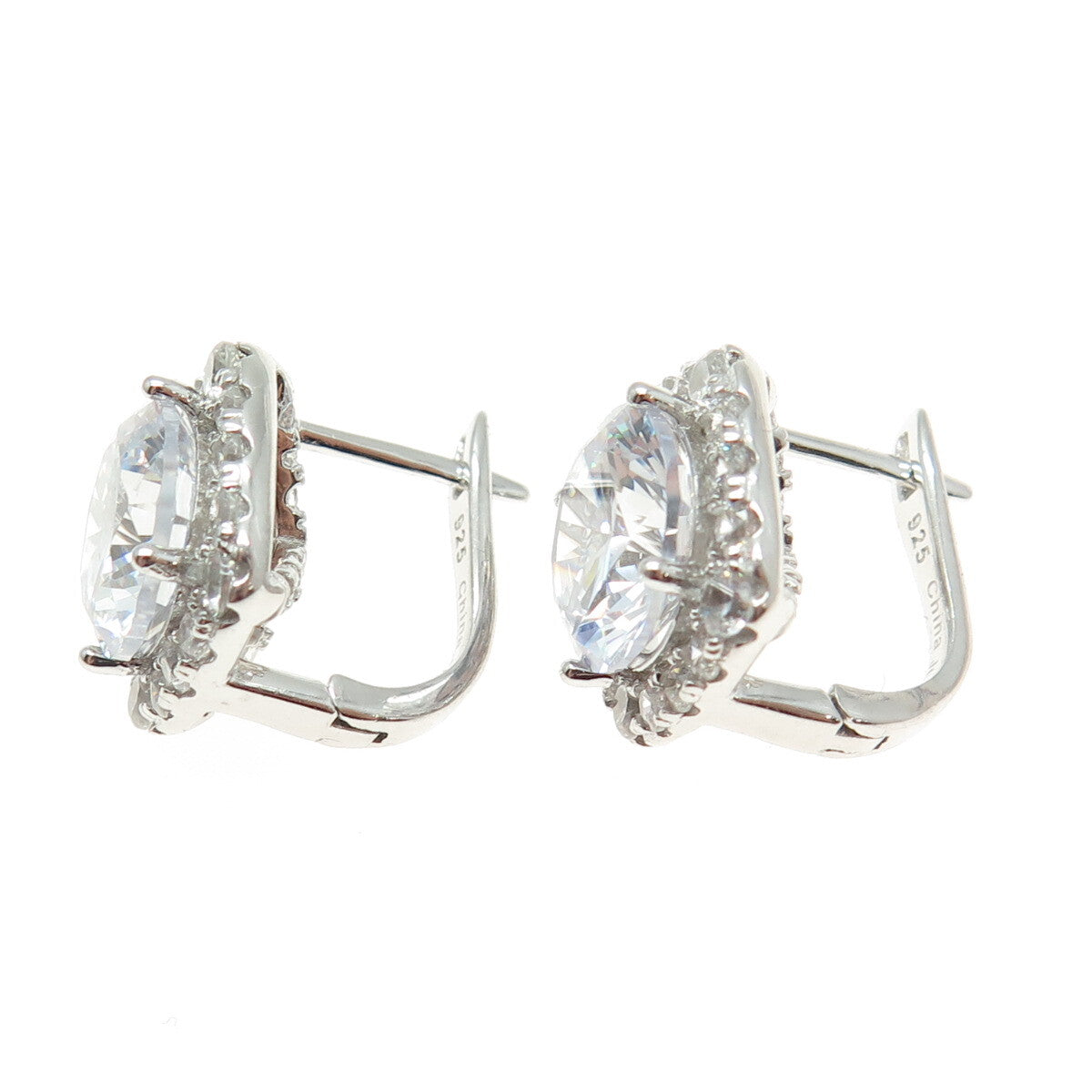 925 Sterling Silver Round-Cut C Z Earrings