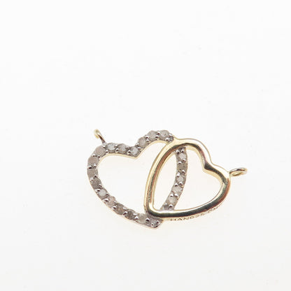 Han 925 Sterling Gold Plated Real Diamond Couple Heart Centerpiece Mini Pendant