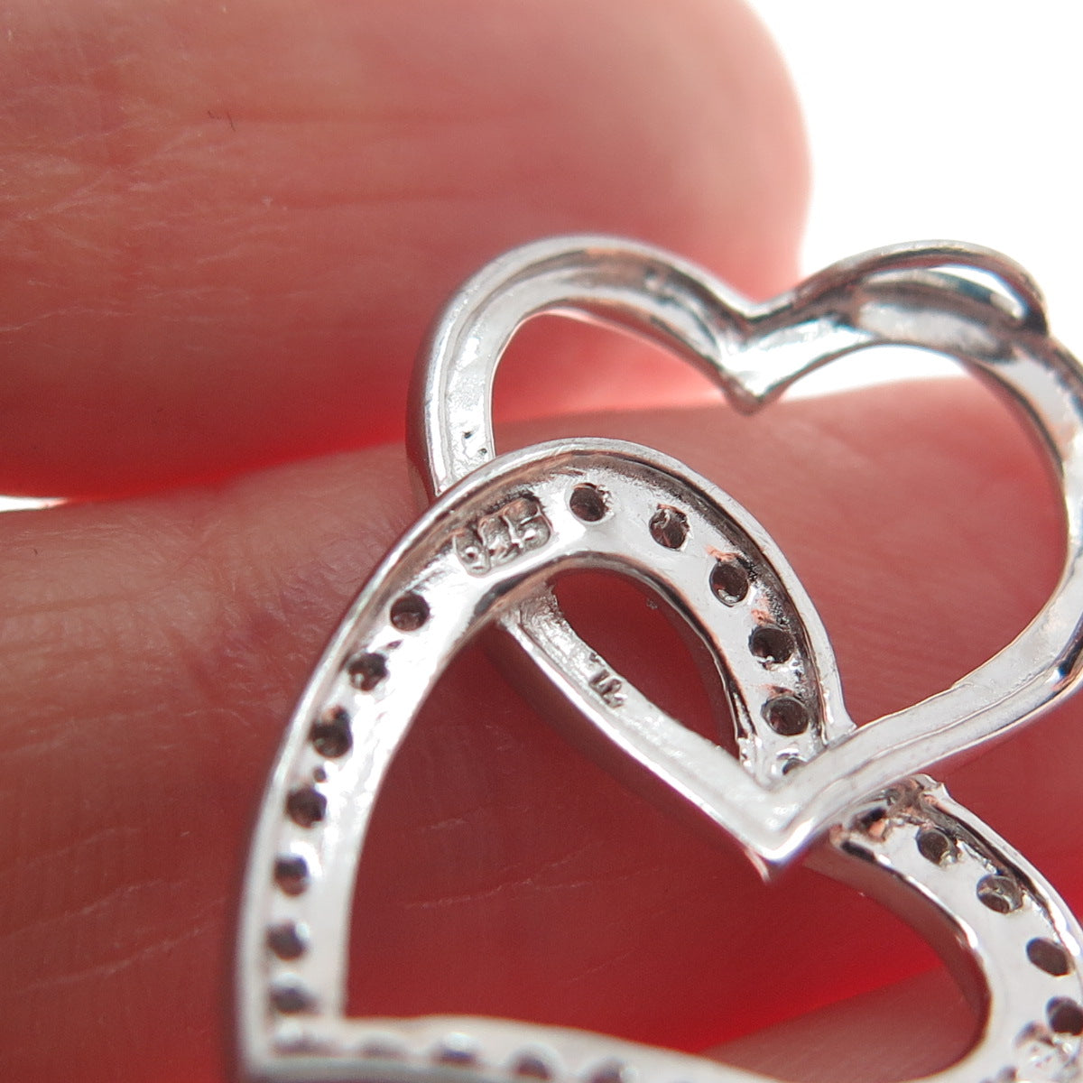 925 Sterling Silver Real Diamond Interlocked Couple Heart Minimalist Pendant