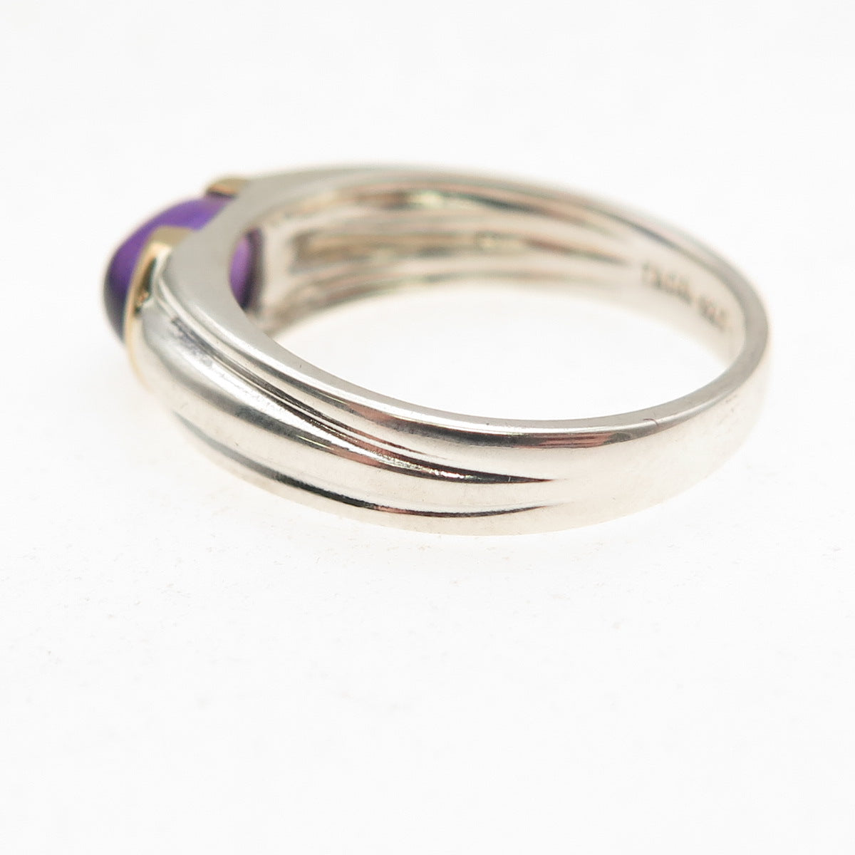 Tiffany & Co. 925 Sterling Silver 18K Gold Vintage Real Amethyst Ring Size 6.75
