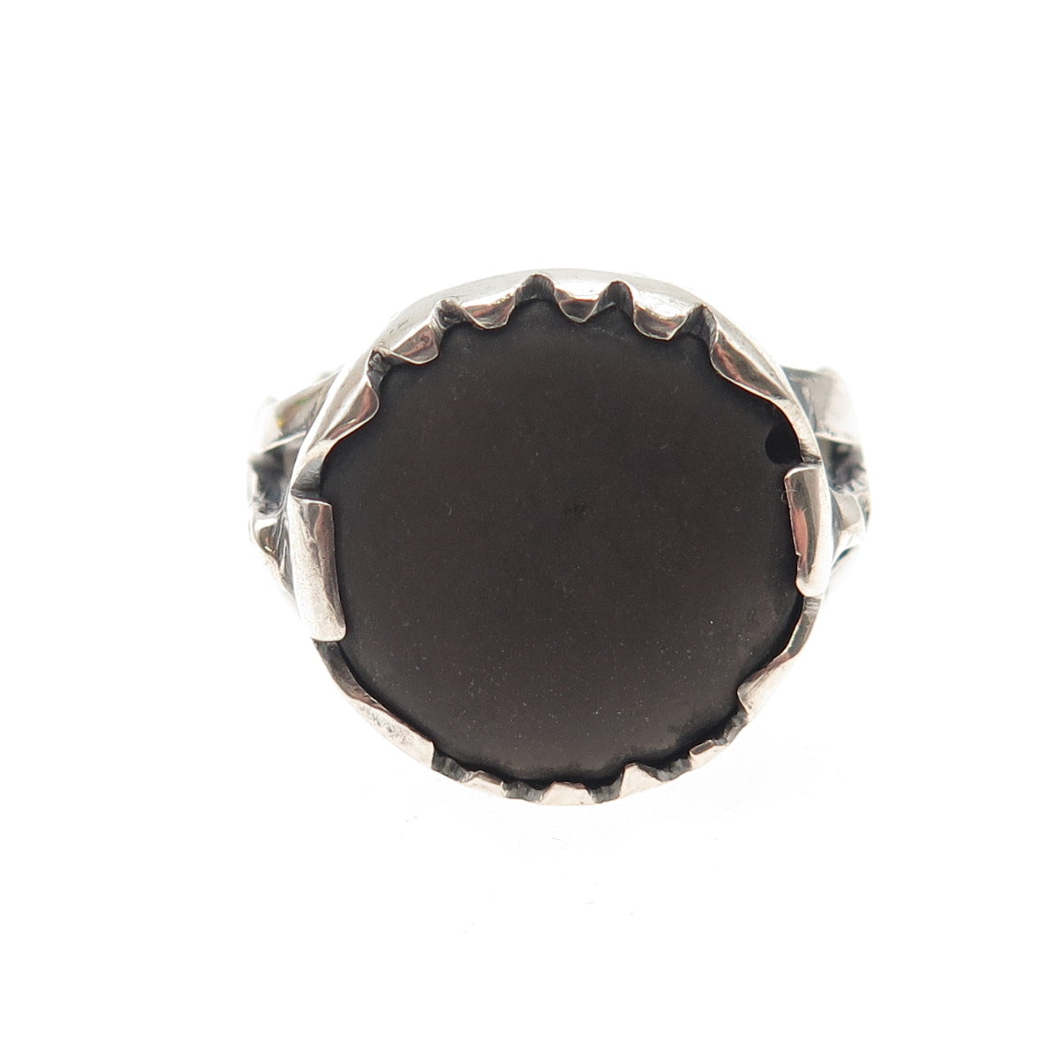 925 Sterling Silver Vintage Real Shungite Modernist Oxidized Ring Size 10.5