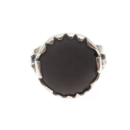925 Sterling Silver Vintage Real Shungite Modernist Oxidized Ring Size 10.5