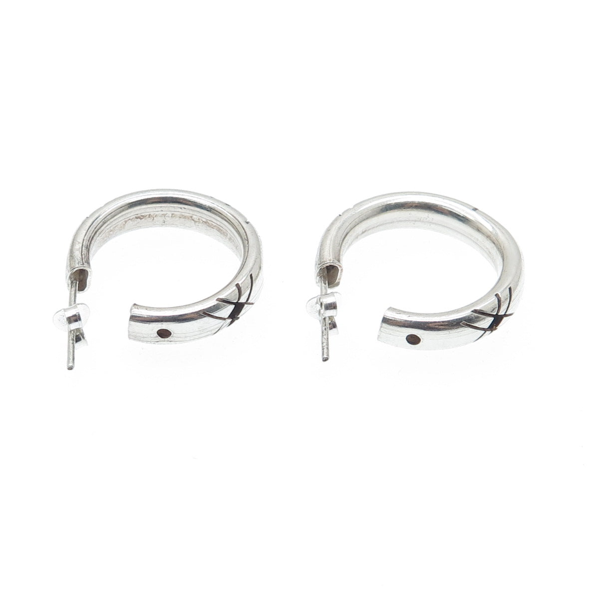 925 Sterling Silver Vintage Modernist Oxidized Hoop Earrings