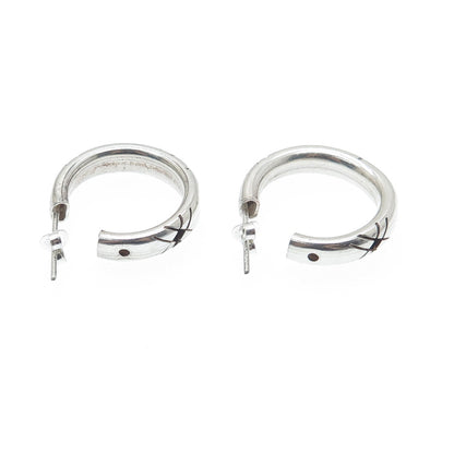 925 Sterling Silver Vintage Modernist Oxidized Hoop Earrings