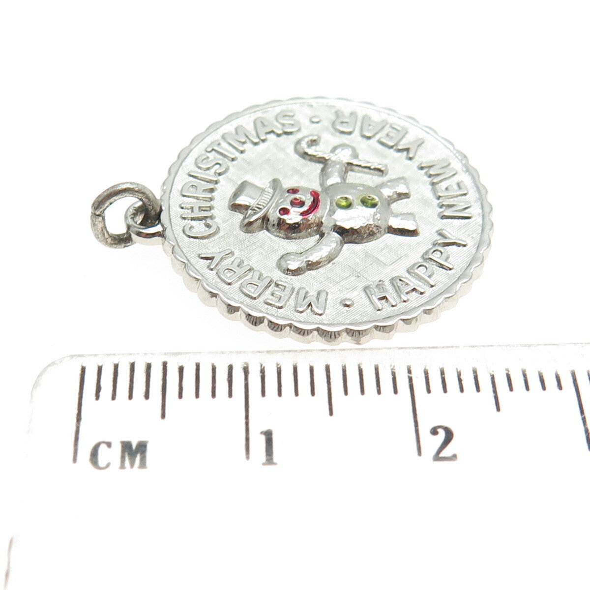 925 Sterling Silver Antique Enamel "Merry Christmas & Happy New Year" Pendant