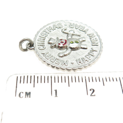 925 Sterling Silver Antique Enamel "Merry Christmas & Happy New Year" Pendant