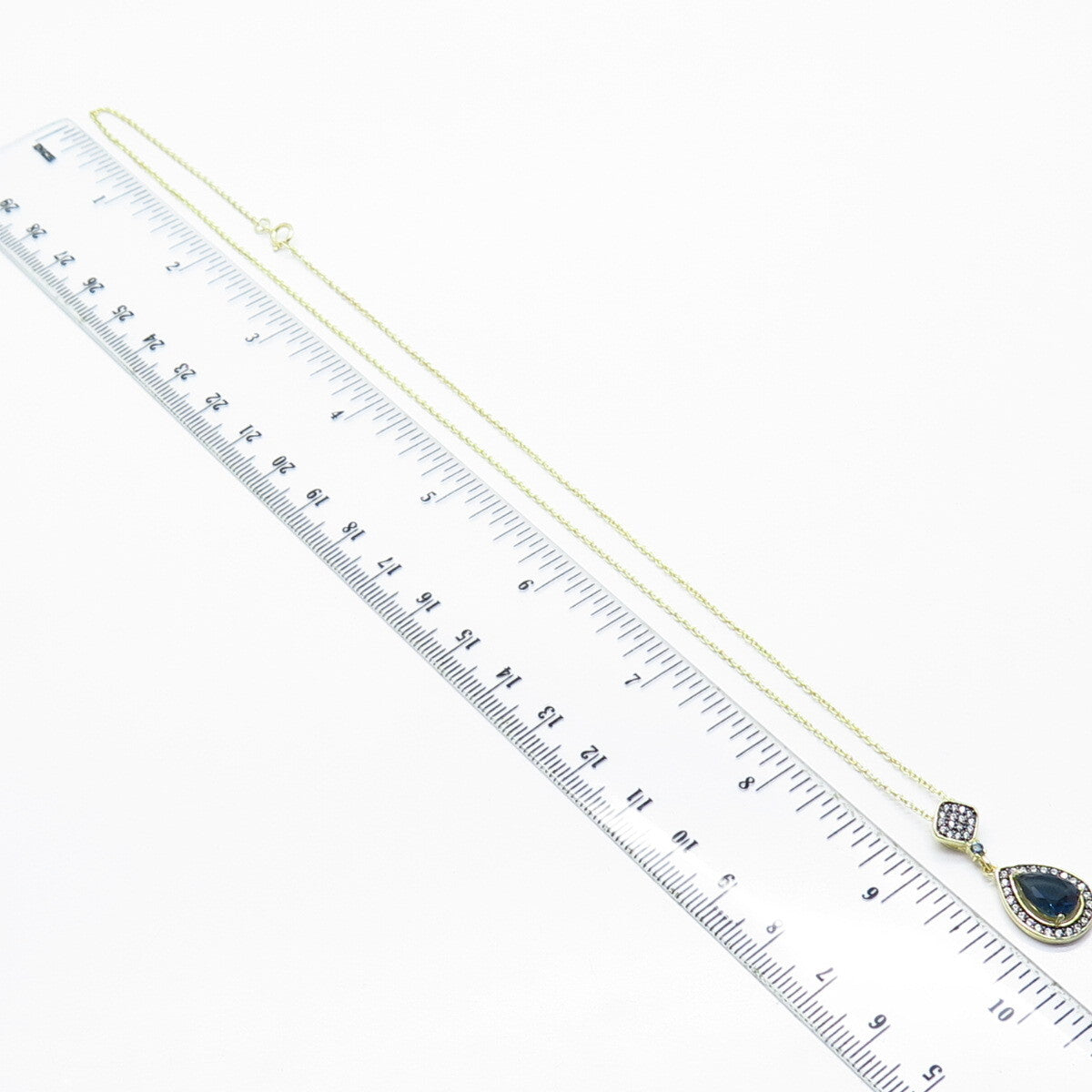 925 Sterling Silver Gold Plated White & Blue C Z Rolo Chain Necklace 18"