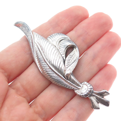 DANECRAFT 925 Sterling Silver Vintage Modernist Feather Oxidized Pin Brooch