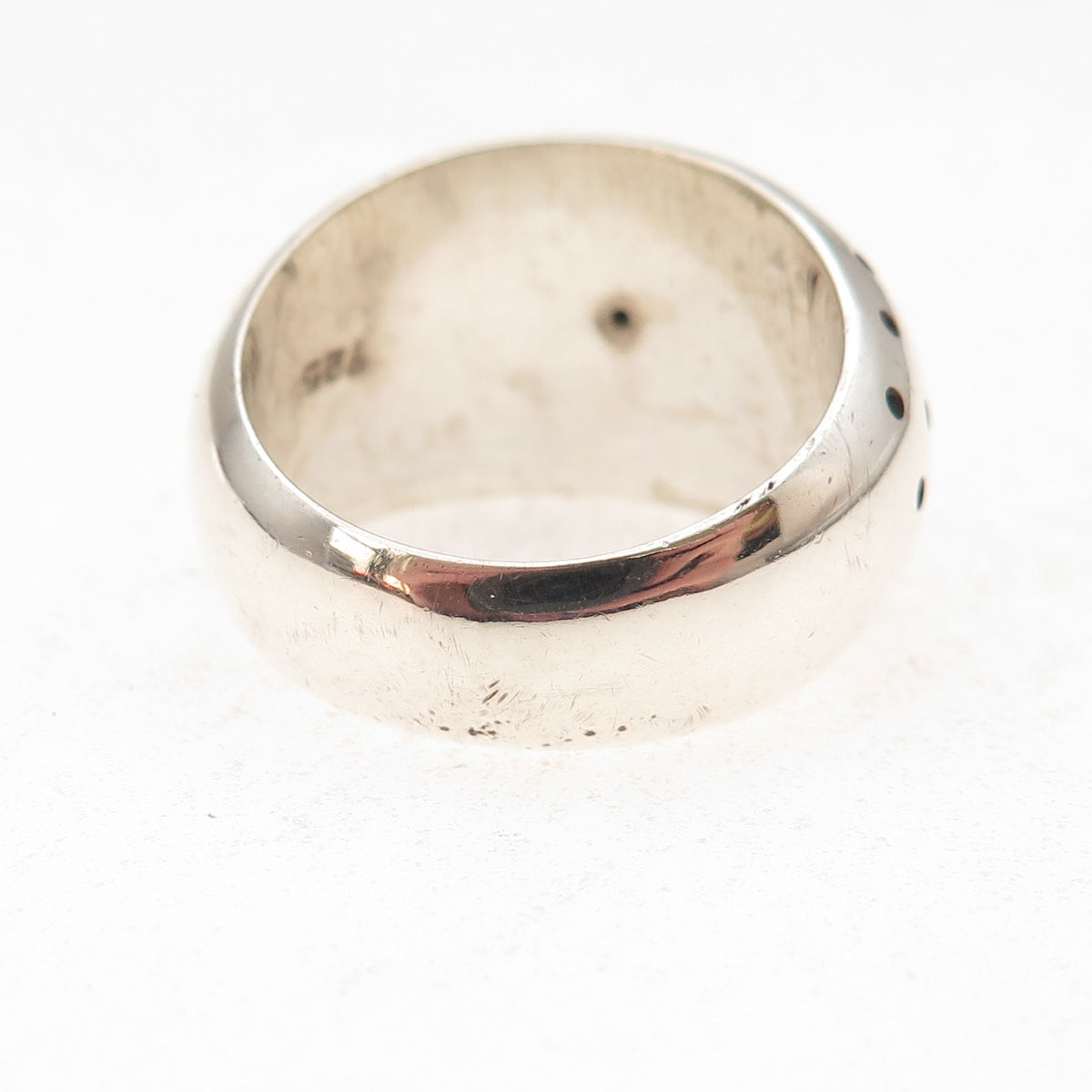 925 Sterling Silver Vintage Real Opal Modernist Dotted Oxidized Ring Size 8