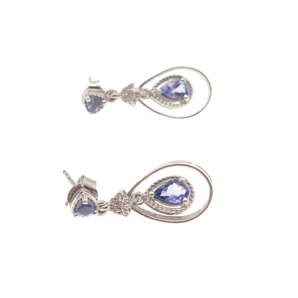 Chuck Clemency 925 Sterling Silver Real Tanzanite White Topaz Teardrop Earrings