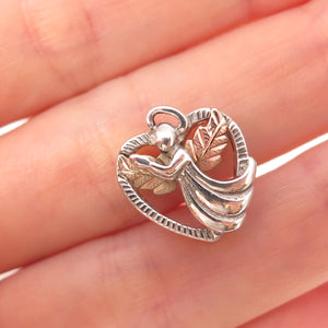 Coleman Co. 925 Sterling Silver 12K Multi-Gold Vintage Angel Heart Charm Pendant