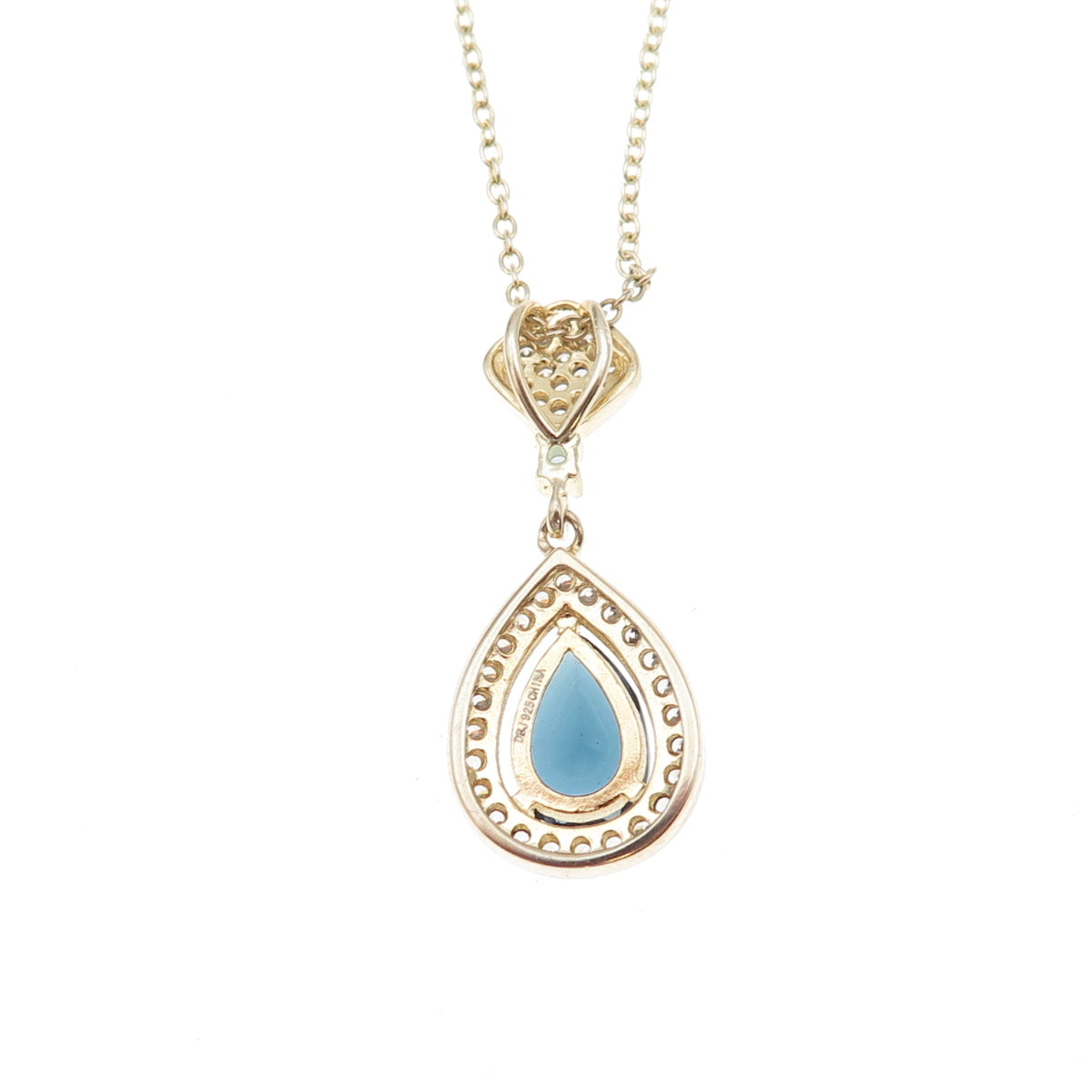 925 Sterling Silver Gold Plated Blue & White C Z Cable Chain Necklace 18"