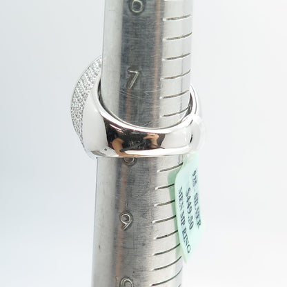 925 Sterling Silver Pave C Z Domed Ring Size 8