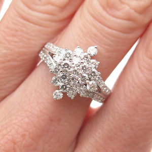C&C Luxury Sterling Silver Real Round-Cut Moissanite Flower Cluster Ring Size 7