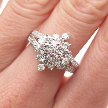 C&C Luxury Sterling Silver Real Round-Cut Moissanite Flower Cluster Ring Size 7